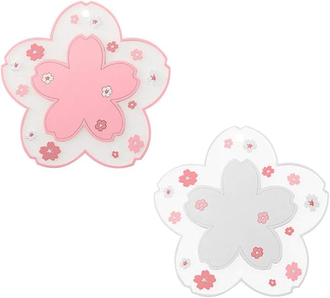 Sakura Coffee Cup Mat Kawaii Coaster 2PCS Cute Cherry Blossom PVC Home Tea Mug Pink Flower Pattern Anti-Skid Pot Bowl Pad Placemat for Desk Drink Table Decor Kawaii Accessories(Large)