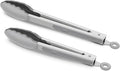 2 Pack Silicone Kitchen Tongs, 9 & 12 Inch, Stainless Steel, Grey | Heat Resistant to 500°F with BPA-free Silicone Tips, Locking Clip and Nonslip Handles for Nonstick Cookware and Grilling