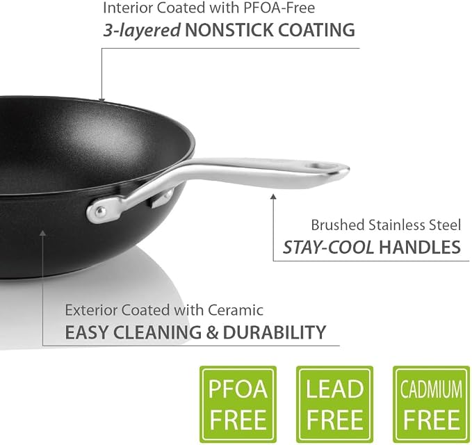 TECHEF - Onyx Collection, 12-Inch Nonstick Flat Bottom Wok/Stir-Fry Pan - PFOA Free, Dishwasher and Oven Safe, Made in Korea