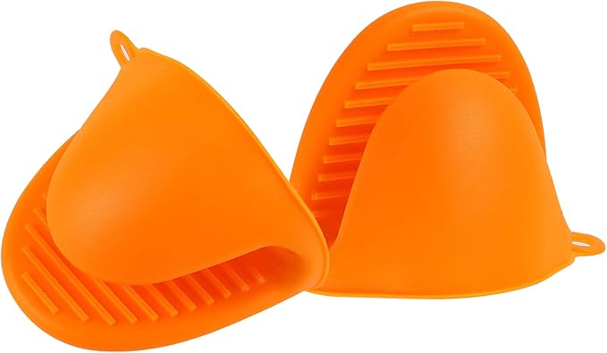 2 Pairs Mini Oven Gloves Silicone Oven Mitts Purple and Orange | Silicone Heat Resistant Cooking Pinch Mitts Potholder for Kitchen Cooking & Baking