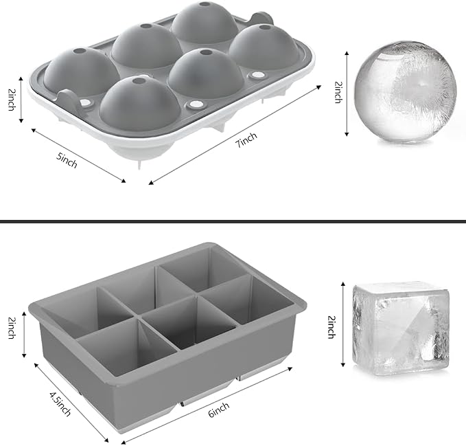 2 Pack Ice Cube Tray, 2" Sphere Ice Ball Mold with Lid & Large Square Maker | Perfect for Whiskey, Cocktails, Bourbon, and Homemade Drinks, Creating Slow-Melting Ice That Keeps Beverages Chilled Longer