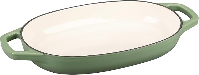 EDGING CASTING Enameled Cast Iron Oval Dutch Oven Pot with Lid, Dutch Oven for Sourdough Bread Baking, Bread Oven, Bread Dutch Oven, Oval Bread Pan, 5qt, Pistachio Green
