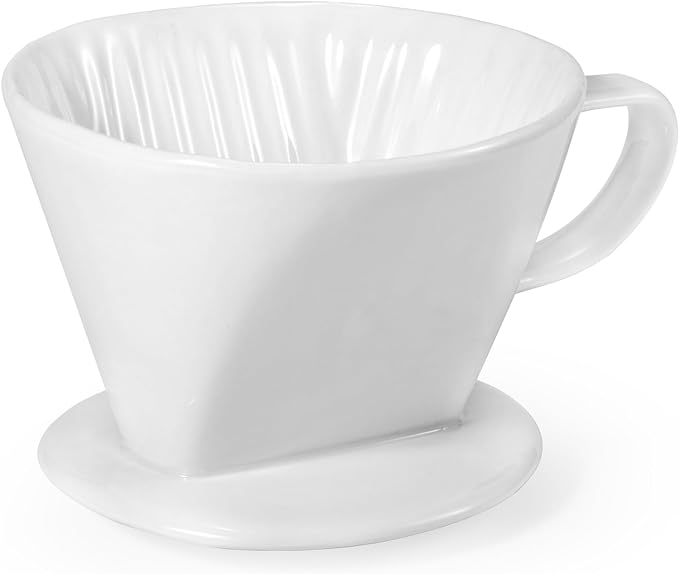 Pour Over Coffee Dripper, Ceramic Pour Over Coffee Maker, White | 3 Holes Flat Bottom, Easy Manual Brew Maker, Porcelain Slow Filter Cone for Travel, Camping, Office, Home