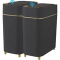 2-Pack - Automatic Trash Cans Touchless - Motion Sensor Bathroom Trash Can | Waste Basket for Bedroom, Home Offices, Small Spaces - Compact Smart Garbage Can with Lid - Black with Gold Edge