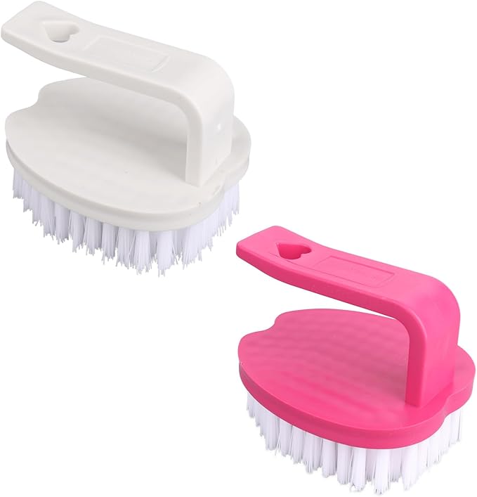 2pcs Vegetable Scrubber Brushes, 8x7x6.5cm/3.15x2.76x2.56in PP Material Fruit and Veggie Brush with Stiff Bristles and Handle for Potatoes Carrots & Fruits (Red & White)