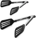 2 Pack Stainless Steel Silicone Cooking & Serving Tongs, 7 & 9 Inch | Locking Handle, Heat Resistant, Dishwasher Safe, for Grilling Steak Salad Pasta Buffet Serving, Black