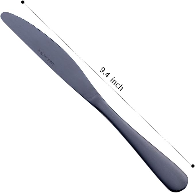 Matte Black Dinner Knife, GoGeiLi Stainless Steel Satin Finish 9.4-inch Dinner Table Knife Set, Service for 6, Dishwasher Safe