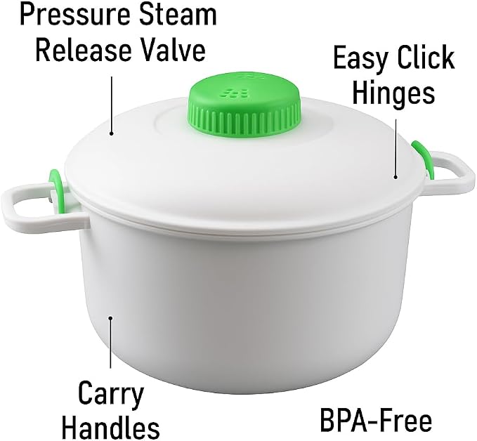 Microwave Pressure Cooker Steamer – 2.8L BPA-Free Microwave Rice & Vegetable Cooker – Quick Healthy Meals for Meats, Fish, Poultry – With Rice Spoon & Measuring Cup – Fast Dinner Solution