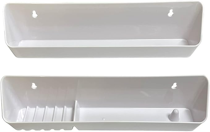 11" Kitchen Sink Front Tip-Out Accessory Trays with Mounting Screws, White, 2 Pack (Conventional Open Tray and Accessory Tray with Ring Holder and Soap Dish) Hinges are Not Included