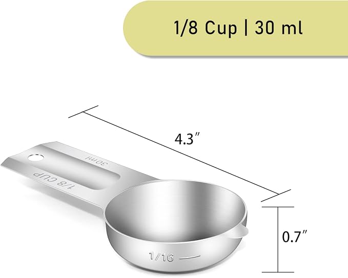 2PCS 1/8CUP(30ml, 1oz) Measuring Cup, 18/8 Stainless Steel Measure Scoop | High Precision, Food-Grade 304 SS, ‌Rust-Free, Dishwasher-Safe, Easy-Read Markings, Multi-Purpose, Sturdy & Durable