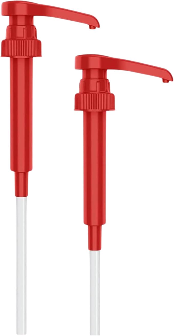 Syrup Pump, Compatible with 750ml Torani, Davinci & Skinny, 2-Pack, Red | Leak-free, 1/4oz precision pump with locking nozzle. Great for coffee bar accessories, dirty soda stations & dessert sauces
