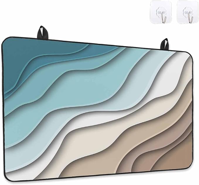 Stove Top Covers for Electric Stove 28.5x20.5 Inches,Teal Brown Ombre Cream HeatResistant Glass Cooktop Protector,Modern Geometric Sea Waves Abstract Ceramic Stovetop Countertop Covers Mat,Oven Cover