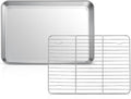 10.4” Baking Sheet Pan with Rack, Joyfair Stainless Steel Toaster Oven Tray | Bakeware Cookie Pan & Cooling Rack for kitchen bake Jelly Roll/Bacon/Meat, Commercial Metal & Rust-free, Dishwasher Safe