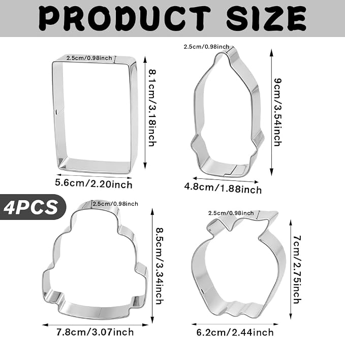 Back to School Cookie Cutters, 4 Pcs Stainless Steel Themed Shapes with School Bag Book Apple Pencil Cookie Cutter Sets Biscuit Molds Cake Cheese Fruit Cutter for DIY Home Classroom Baking Kit