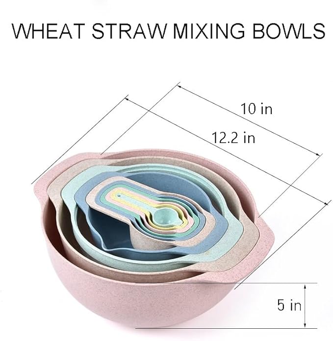 Mixing Bowls, Nesting Baking Bowls with Colander & Fine Mesh (Wheat-10PCS) | BPA-Free, Lightweight, Impact-Resistant, Rinse, Drain, Measure, Repeat, Colorful — Without the Risk.