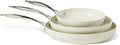 Amazon Basics Ceramic Nonstick Cookware, 3-Piece Frying Pan Set, All Cooktop Induction Compatible, Dishwasher-Safe, Oven-Safe, Ivory