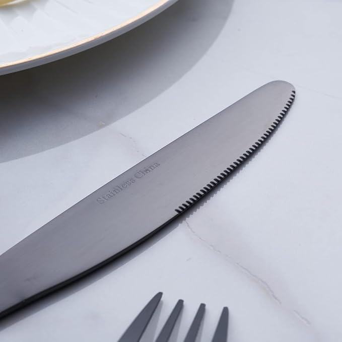GoGeiLi Matte Black Silverware Set, 24-Piece Stainless Steel Satin Finish Flatware Cutlery Set, Service for 6, Dishwasher Safe