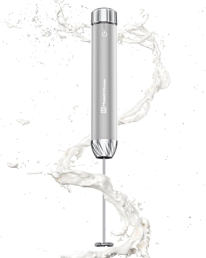 Maestri House LunaFro Max Rechargeable Milk Frother,Stepless Speed Control | 2000mAh lithium battery Frother Handheld, IPX6 Electric Drink Mixer with Stand & 2 Detachable Whisks for Lattes, Cappuccino