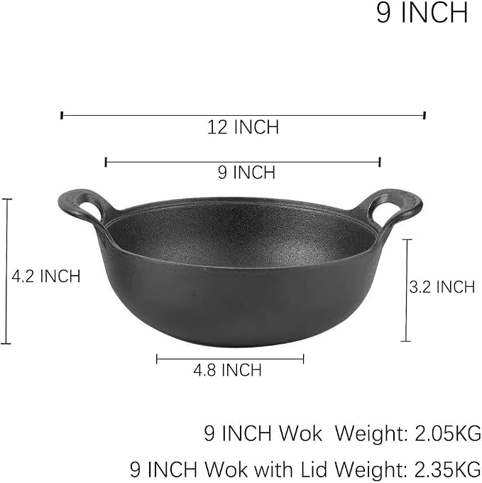 9 inch Cast Iron Wok with Handles, Grilling Pan, Use in the Oven, on the Stove, or on the Grill (9 inch)