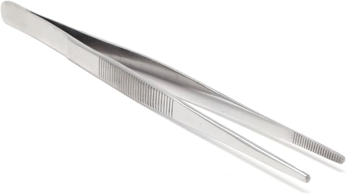 Professional Culinary Stainless Steel Precision Tongs with Serrated Tips, Plating/Food Presentation Detailing Serving Tongs, Chef's Kitchen Tweezer Tongs - Ultra Non-Slip Grip (10 Inch)