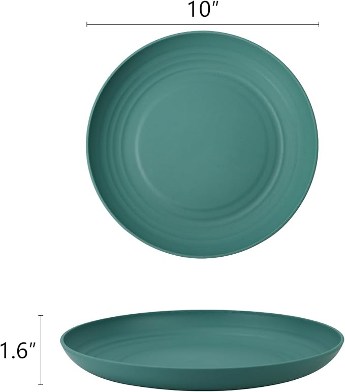 Dessert & Salad Set - Unbreakable Wheat Straw Plates, 8-10 inch, Reusable (Green Series)