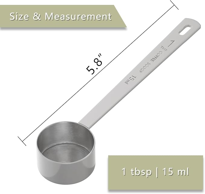 1PCS Long Handle Coffee Scoop, 1Tbsp(15ml) Measuring Spoon | 5.8” Length, Food-Grade Stainless Steel, Accurate Measurement, Dishwasher-Safe, Engraved Marking, Coffee Ritual Essential