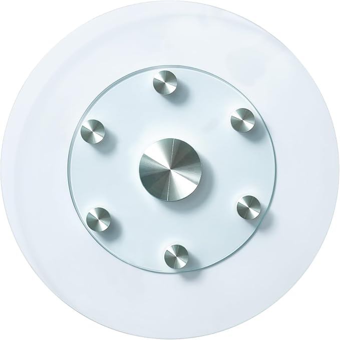 VEVOR 24 in Glass Lazy Susan Turntable, Tempered Glass Dining Table Centerpiece with 6 Rotating Wheels, 360° Smooth and Silent Spin Tabletop Rotating Tray, for Family Gatherings, Banquets & Weddings
