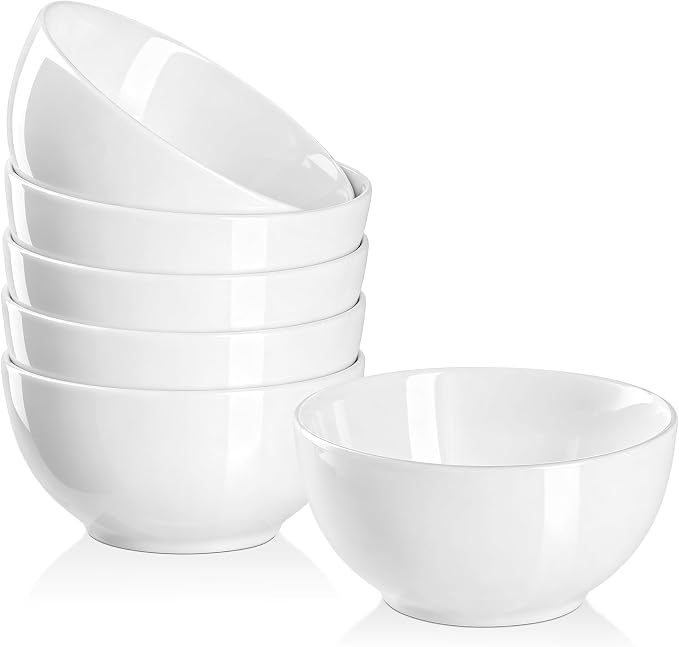 Small Bowls Set, White Ceramic Bowls of 6, 10 oz Porcelain Bowl for Kitchen Dessert Rice Side Dish Snack Soup Fruits Cereal Ice Cream, Microwave Dishwasher Freezer Oven Safe Easy Clean Stackable | Porcelain Bowls, Portion Control, for Soup Cereal Ice C...