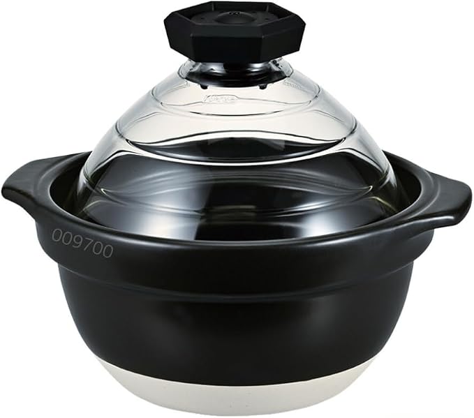 HARIO GNR-200-B-W Rice Pot with Glass Lid, Visible Contents, Heat Resistant Glass, Gift, Made in Japan