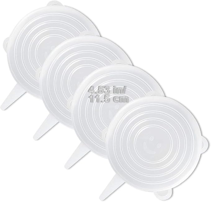 LELE LIFE 4 Pack Same Size Silicone Stretch Lids, Thicker Reusable Sturdy Silicone Container Cover, Expandable Food Storage Covers, Dishwasher and Freezer Safe, 4.53in(11.5cm)