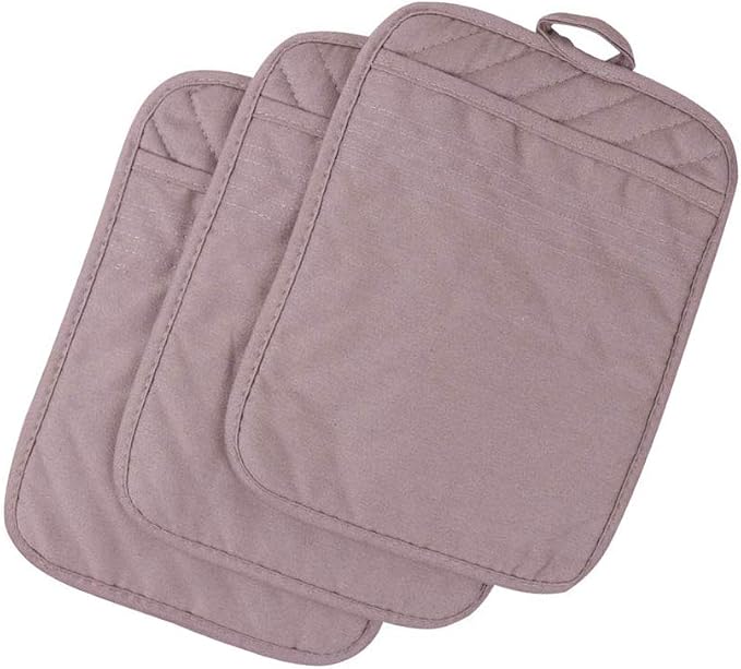 Anyi Pot Holders for Kitchen Heat Resistant, Cotton Hot Pads for Counter Table, Grey Kitchen Pot Holders with Pocket Pack of 3