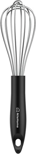 NileHome Silicone Whisk 10", Kitchen Whisk Kitchen Wisk Wire Whisks for Cooking, Whisking, Blending, Beating, Stirring-Black Silver