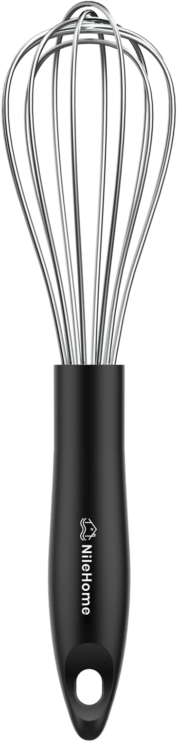 NileHome Silicone Whisk 10", Kitchen Whisk Kitchen Wisk Wire Whisks for Cooking, Whisking, Blending, Beating, Stirring-Black Silver