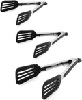 3 PCS Stainless Steel & Silicone Cooking Tongs Set (7", 9", 12") | Heat Resistant, Non-Stick, Locking Handle, Dishwasher Safe, for Grilling Steak Salad Pasta Buffet Serving, Black