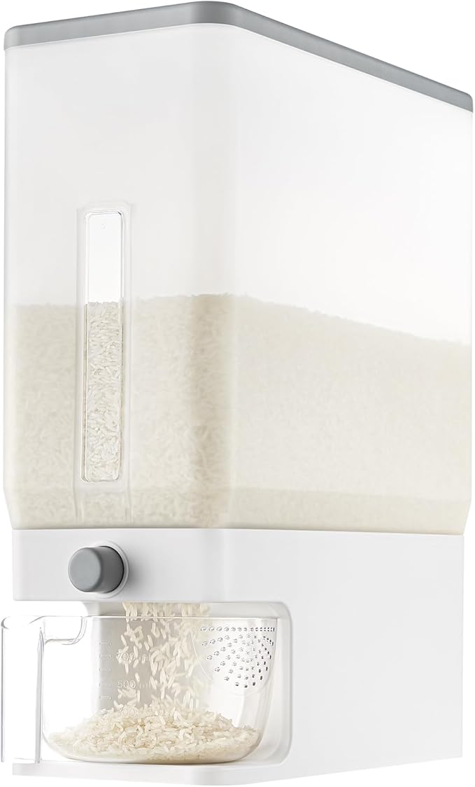 Lifewit Rice Dispenser 25 Lbs, Airtight Storage with Measuring Cup, Clear | BPA-Free 11.3kg Capacity Storage Container for Beans, Corn & Other Small Grains, One-Press Dispensing Bin for Kitchen Pantry