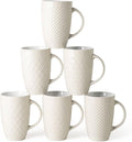 AmorArc 20 oz Large Coffee Mugs Set of 6, Tall Ceramic Coffee Cups-Beige | 3 Assorted Designs, Embossed Ceramic Coffee Mugs with Large Handle for Coffee/Tea/Cappuccino, Dishwasher&Microwave Safe