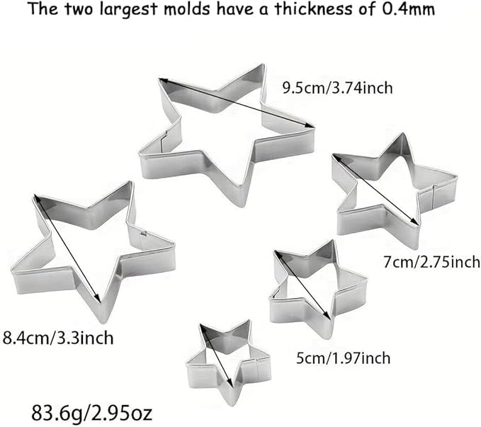MrCookie Star Cookie Cutters Set,5pc Thickened Stainless Steel.