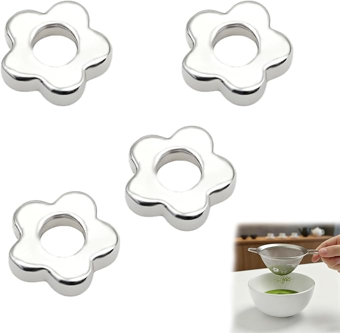 4pcs Matcha Sieve Flower-Shaped Fine Mesh Strainer Matcha Sifter Beads Stainless Steel for Tea Ceremony Kitchen Barista Smooth Clump-Free Powder