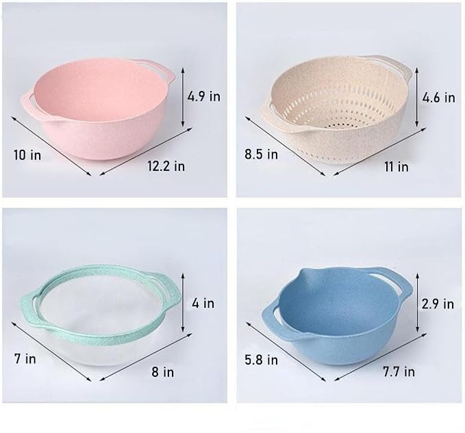 Mixing Bowls, Nesting Baking Bowls with Colander & Fine Mesh (Wheat-10PCS) | BPA-Free, Lightweight, Impact-Resistant, Rinse, Drain, Measure, Repeat, Colorful — Without the Risk.