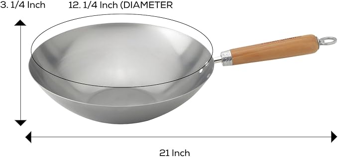 Helen's Asian Kitchen Carbon Steel Wok, 12-Inch Flat Bottom Stir Fry Pan