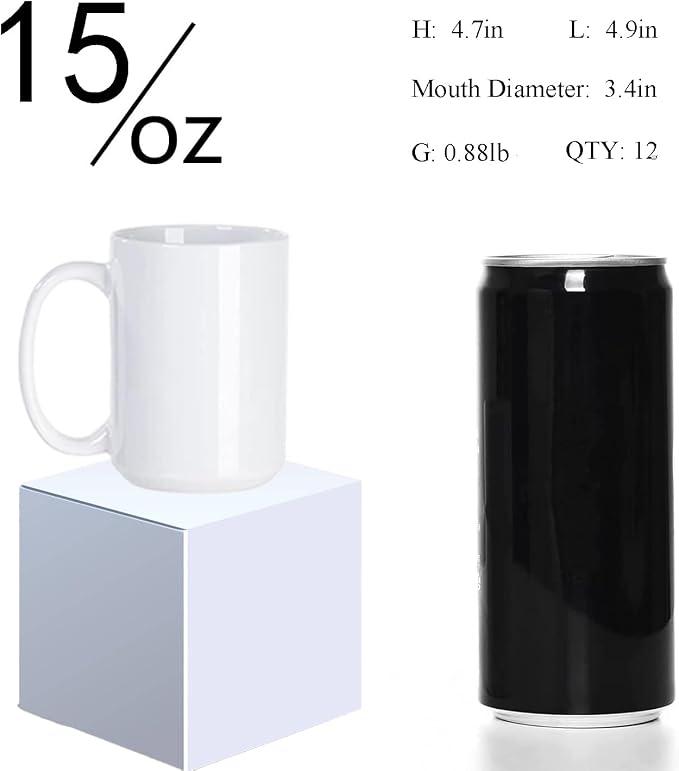 ABBSH Sublimation Coffee mugs, 15 oz White Coffee Mugs Tazas Para Sublimacion Cups With Box for Coffee, Soup, Tea, Milk, Latte, Hot Cocoa Set of 12