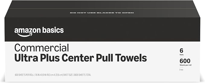 Amazon Basics 2-Ply White Centerpull Paper Towels | Bulk for Business | Compatible with Universal Dispensers | FSC Certified | 600 Towels per Roll (6 Rolls)(7.6 x 9 Sheet)(Previously AmazonCommercial)