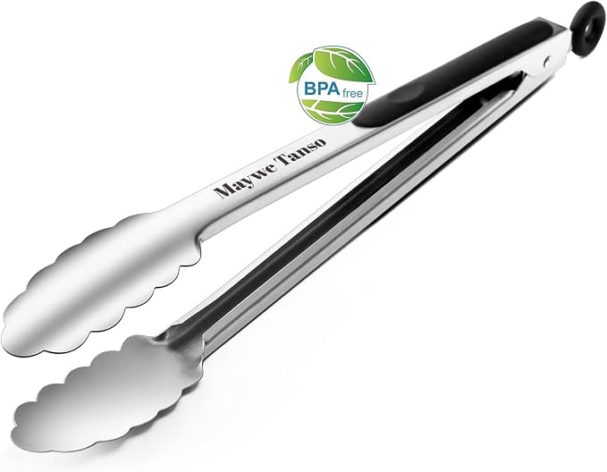 12-Inch Kitchen Tongs for Cooking,Heat-Resistant Stainless Steel Tong,Black | For BBQ/Cooking/Grilling/Serving/Salad,Locking Cooking Tongs Food Tongs | Heavy Duty, Food-Grade,Dishwasher Safe