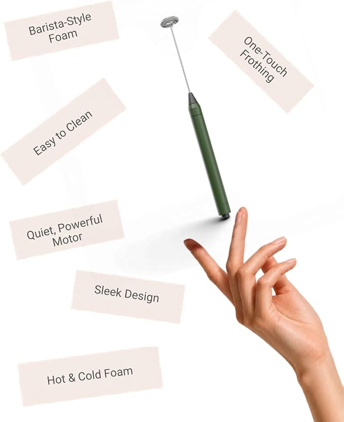 Handheld Milk Frother & Drink Mixer, 12000 RPM for Coffee, Matcha & Mixed Drinks, Green