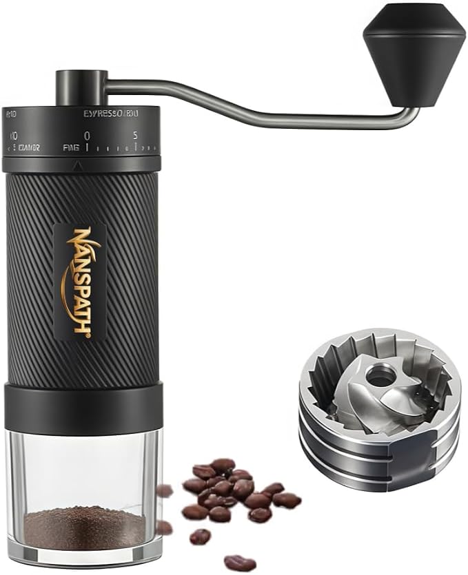 Manual Coffee Grinder, Adjustable Stainless Steel Burr Coffee Grinder, Portable Coffee Mill for Espresso, Pour Over, French Press, Camping