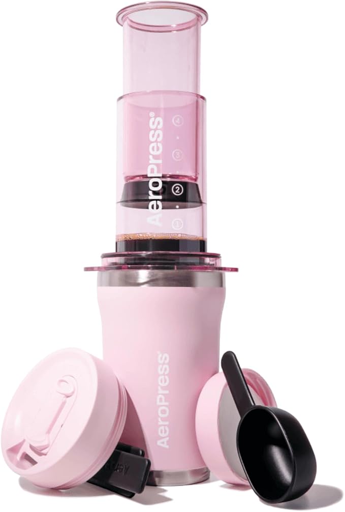 AeroPress Go Plus Portable Coffee Maker Kit, Pink | Small, Travel, Camping & Office, All-in-One French Press, Pour-Over & Espresso-Style Manual Brewer