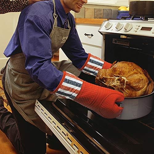 Heat Resistant 550 Degree Oven mitt, Silicone Oven Hot Mitts - 1 Pair | Extra Long Professional Baking Oven Gloves - Food Safe,Pot Holders Cooking,Grilling,Kitchen (Tangerine Mittens)