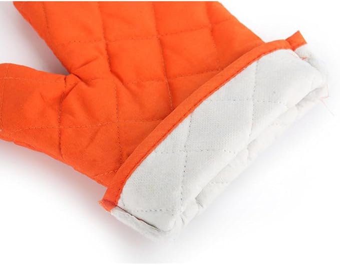 Oven Mitts, Premium Heat Resistant Kitchen Gloves Cotton & Polyester Quilted Oversized Mittens, 1 Pair Orange