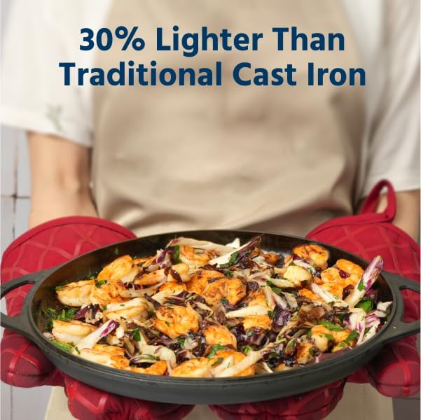 COOKLIFE 12inch Lightweight Pre-Seasoned Cast Iron Griddle Smooth Grill Pan | Non-Stick Polished Flat Pan Use with an Oven, Stove, Grill, or Campfire, Handcrafted, PFAS-Free, Non-Toxic, Easy to Clean