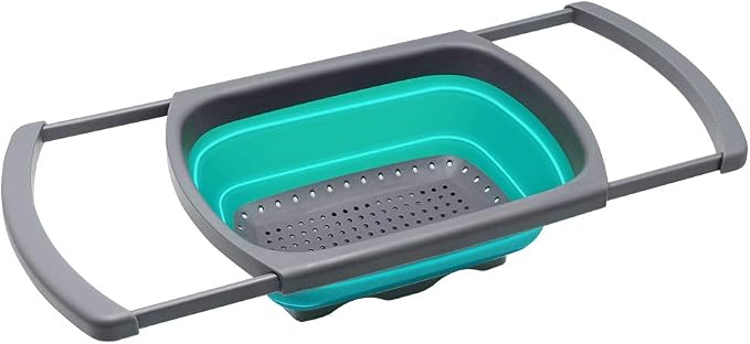 Qimh Colander collapsible, Colander Strainer Over The Sink Vegetable/Fruit Colanders Strainers With Extendable Handles, Folding Strainer for Kitchen,6 Quart